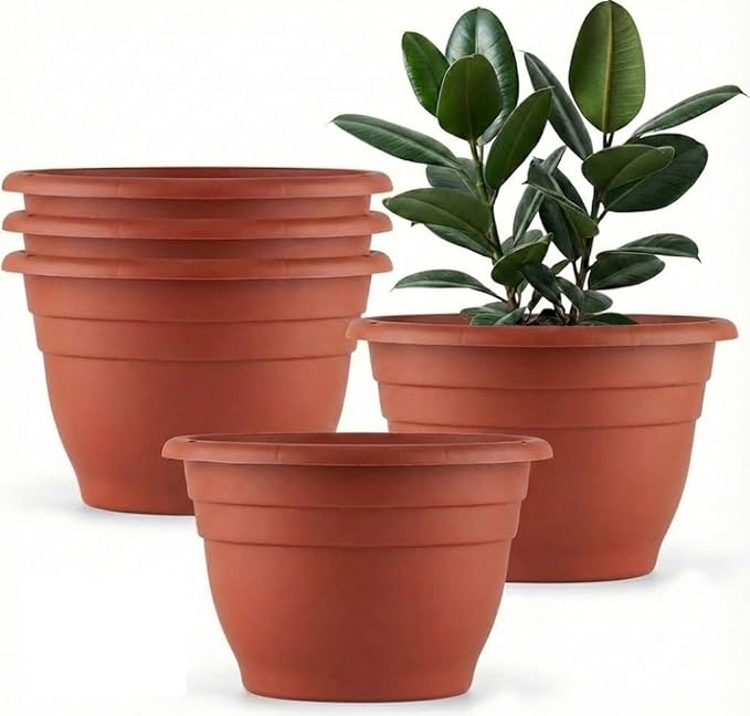 5 Pack 10 Inch Plant Pots Lightweight Planters by RooTrimmer