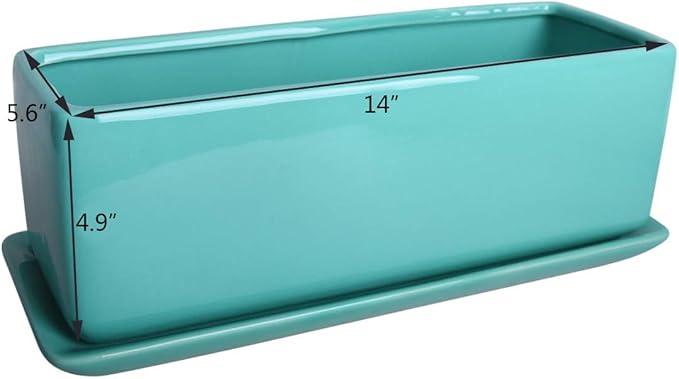 Vencer 14 Inch Rectangular Modern Minimalist Ceramic Succulent Planter Pot - Image 2