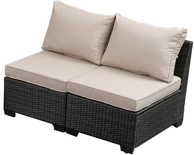 Jing's Villa 2 Piece Outdoor Wicker Armless Sofa, Patio Rattan Sectional Sofa by JingsVillaOutdoorFurniture