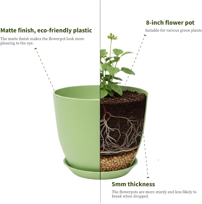 Plant Pots 8 Inch Set of 6, Flower Pots - Image 4