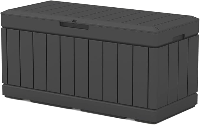 Patiowell 82 Gallon Resin Deck Box, Waterproof Large Wood Look Storage Box by Patiowell