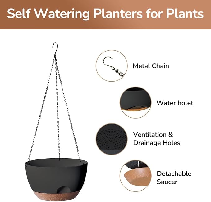 Set of 2-12 Inch Hanging Planter, Self-Watering Hanging Planters - Image 4