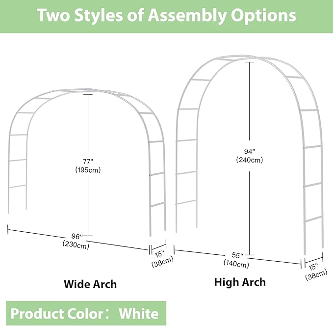 RUBFAC 94" Metal Wedding Arch Frame, Garden Arbors and Arches Party Archway - Image 2