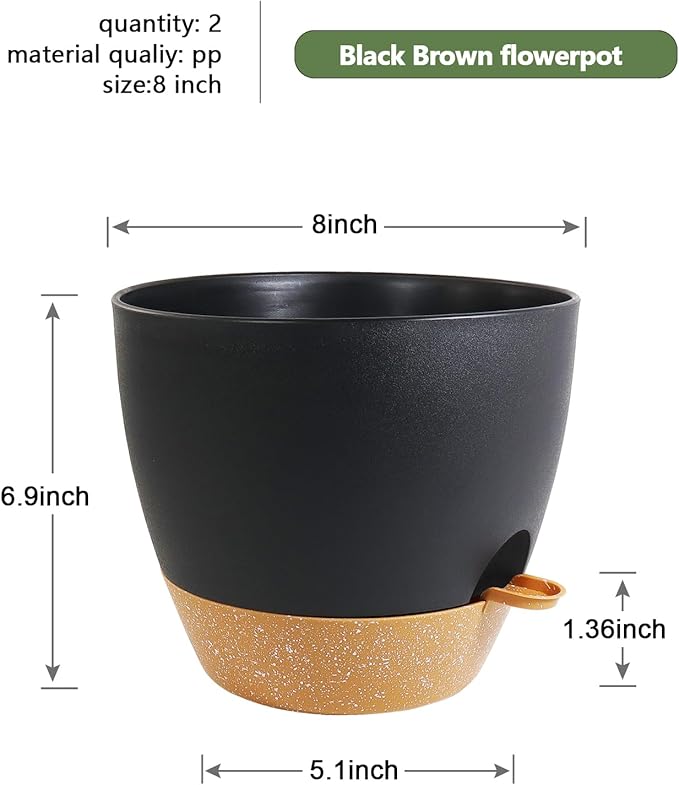 8 inch Self Watering Pots, 2 Pack Plastic Planters - Image 3