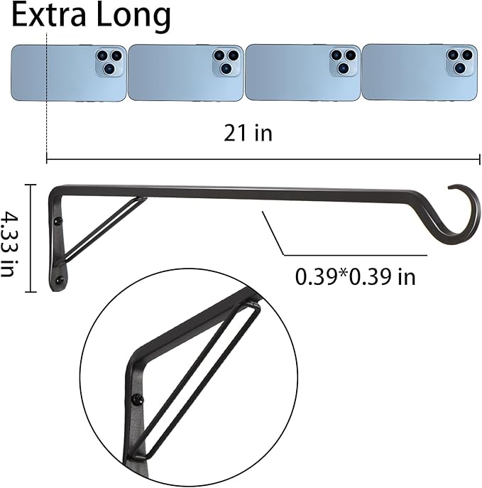 2 Pack Extra Long 21 Inch Heavy-Duty Rust-Resistant Solid Steel Plant Hangers - Image 2