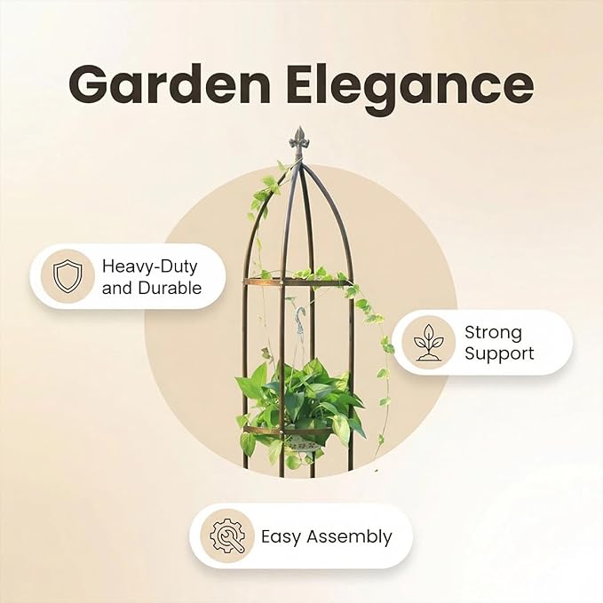 100% Metal Obelisk Garden Trellis 5.5 Feet Tall Sturdy Plant Support - Image 3