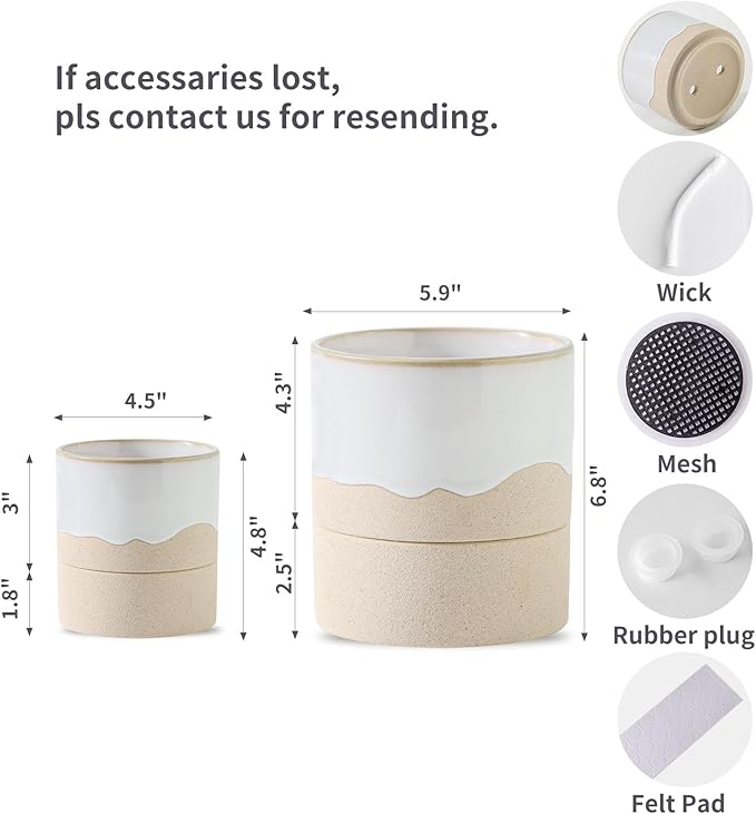 Nihow Self Watering Plant Pot for Indoor Plants: 4.5+6 Inch Ceramic Planter - Image 2