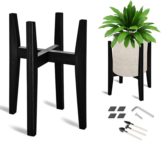 OERGKE Adjustable Plant Stand Indoor, Bamboo Mid Century Modern Plants Stands by OERGKE