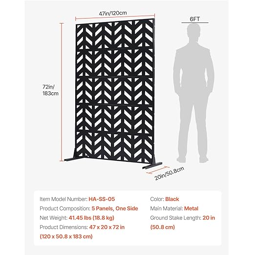 VEVOR Metal Privacy Screen, Outdoor Privacy Screens 5-Panel, Freestanding - Image 7