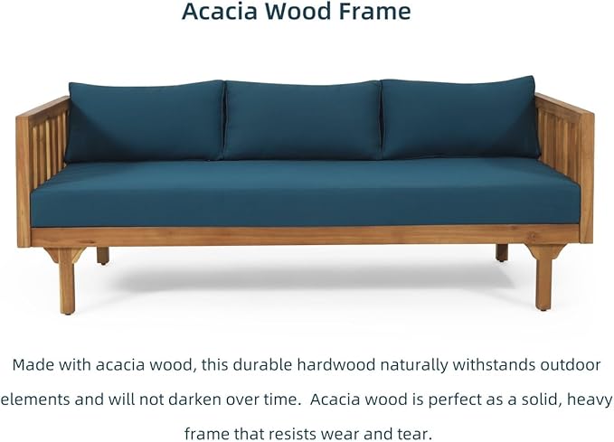 Merax Solid Acacia Wood Couch Chaise Lounge Chair Indoor, 3 Seater Daybed Sofa - Image 6