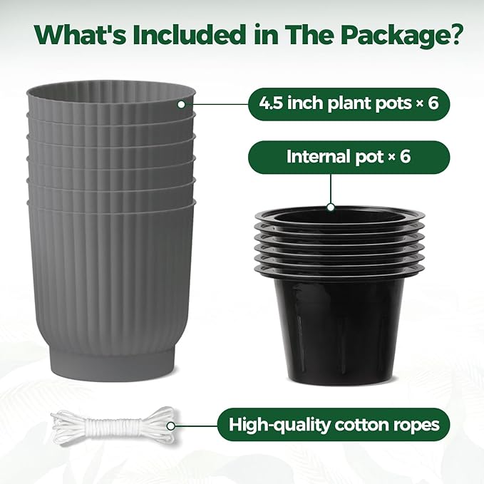 T4U 4.5 Inch Plant Pots Self Watering, 6 Pack African Violet Pots, Small Plant - Image 6