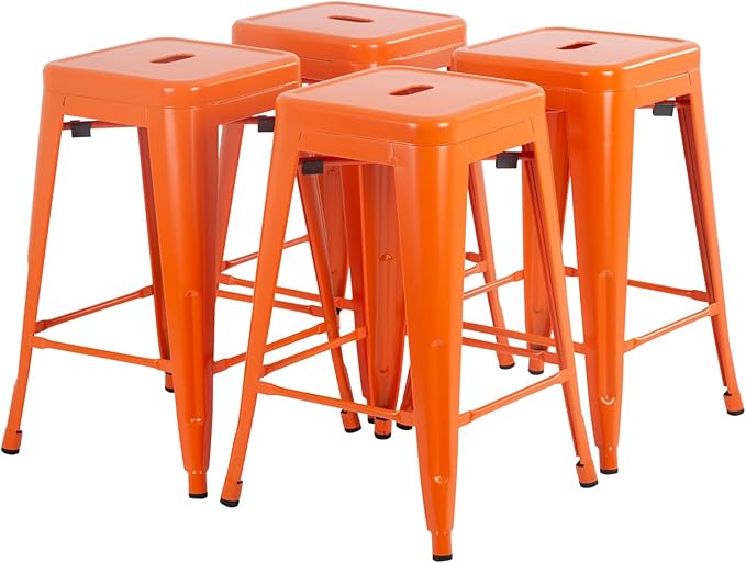 FDW Metal Bar Stools Set of 4 Counter Height Bar Stools 24 Inches Industrial by FDW