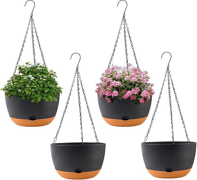 4 Pack Plastic Hanging pots for Plants Indoor, 8 Inch Plant Pot Indoor Outdoor by KPUVX