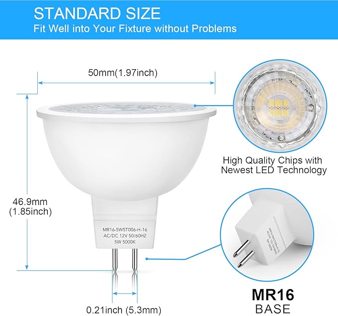 Mlambert 12 Pack MR16 LED Bulbs 50W Halogen Equivalent, 5000K Daylight White - Image 4