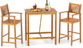Tangkula 3 Piece Patio Bar Table & Chairs, Outdoor Acacia Wood Bar Set by TANGKULA