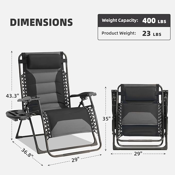 Zero Gravity Chair Set of 4 Oversized Padded Recliner - Image 3