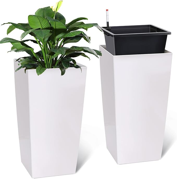 30 Inch Tall Self Watering Planters Set of 2, Outdoor Plant Pots - Image 4