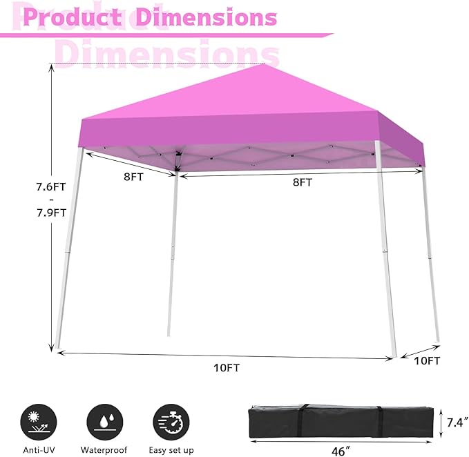 Canopy Tent, 10X10 FT Pop Up Canopy Outdoor Instant Tent Slant Legs - Image 4