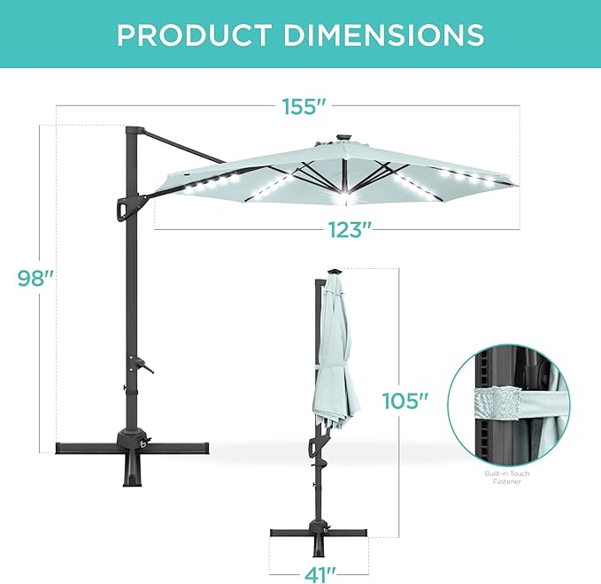 Best Choice Products 10ft Solar LED Cantilever Patio Umbrella, 360-Degree - Image 7