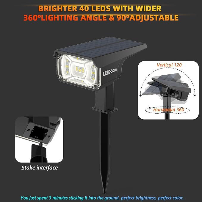 Solar Outdoor Lights, 40 LEDs Color Changing RGB Solar Landscape Path Lights - Image 6
