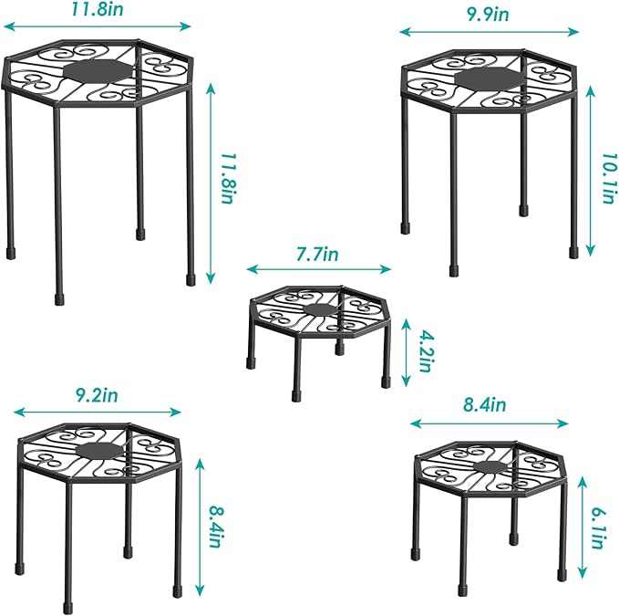 5-Pack Metal Plant Stands for Outdoor Indoor, Anti-Rust Iron Flower Pot Stand - Image 4