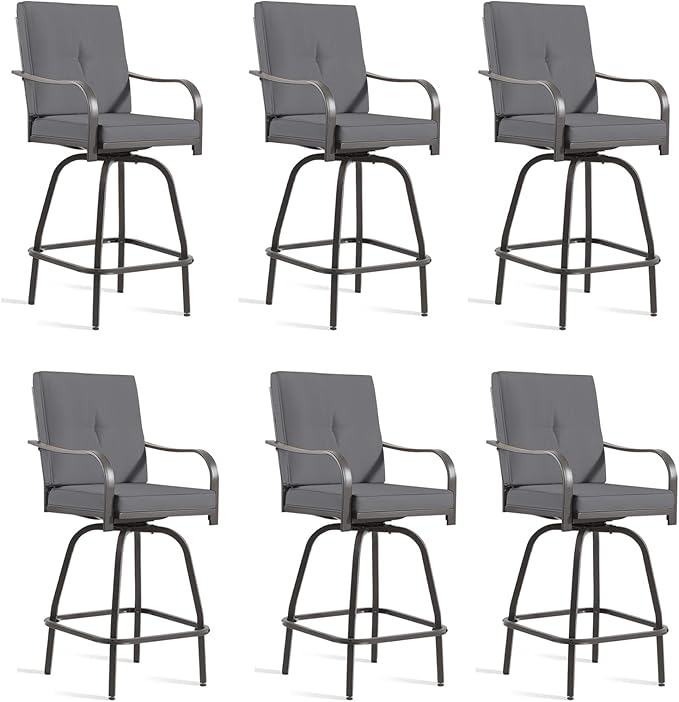 Patio Swivel Bar Stools Set of 6, Outdoor Bar Height Swivel Chairs by STRPRETTYBASIC