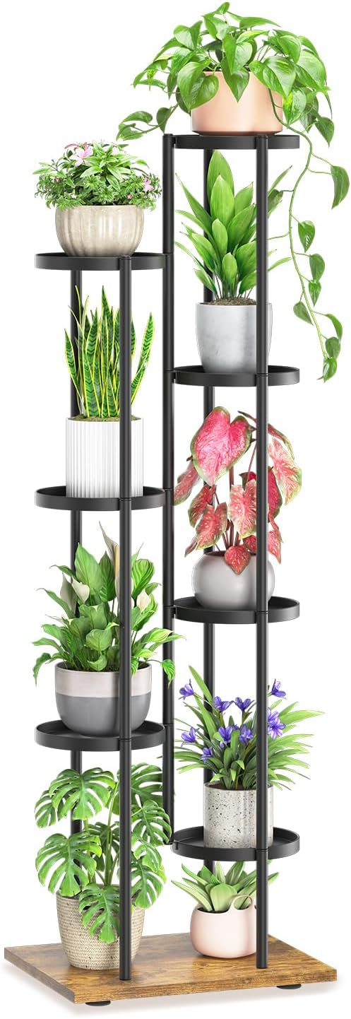 LASZOLA Black 7 Tier Plant Stand Indoor Heavy Duty Metal Planter Flower Holder by LASZOLA