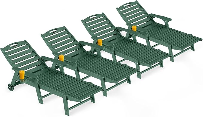 Outdoor Lounge Chair Set of 4, All Weather Patio Chaise Lounge Chair by CIOKEA