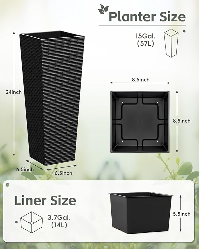 Greesum 24 Inch Tall Plastic Planters, Detachable Inner Pot & Drainage Holes - Image 7