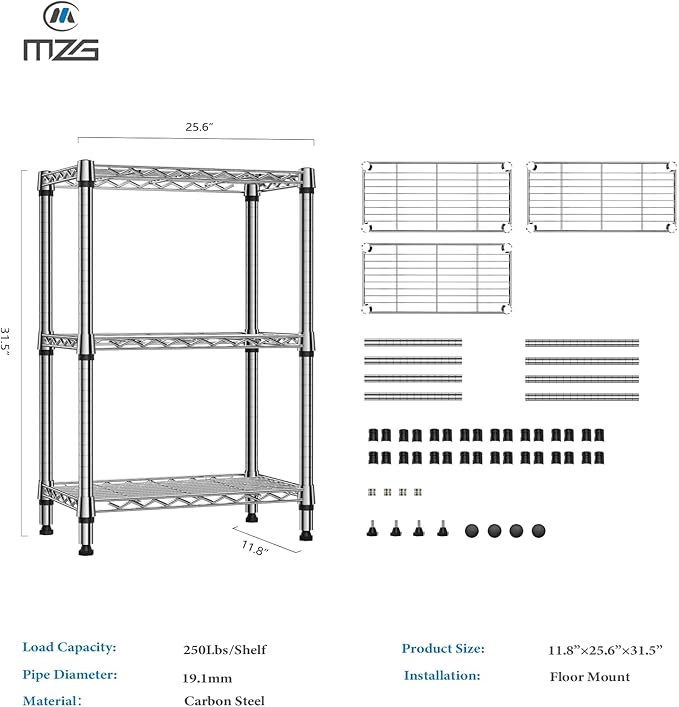 750 lbs 3 Tier Shelf Metal Storage Shelves Wire Rack Closet Organizers - Image 3