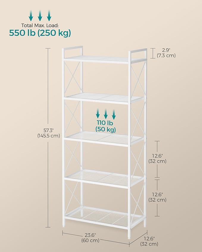 SONGMICS 5-Tier Metal Storage Rack, Shelving Unit - Image 3