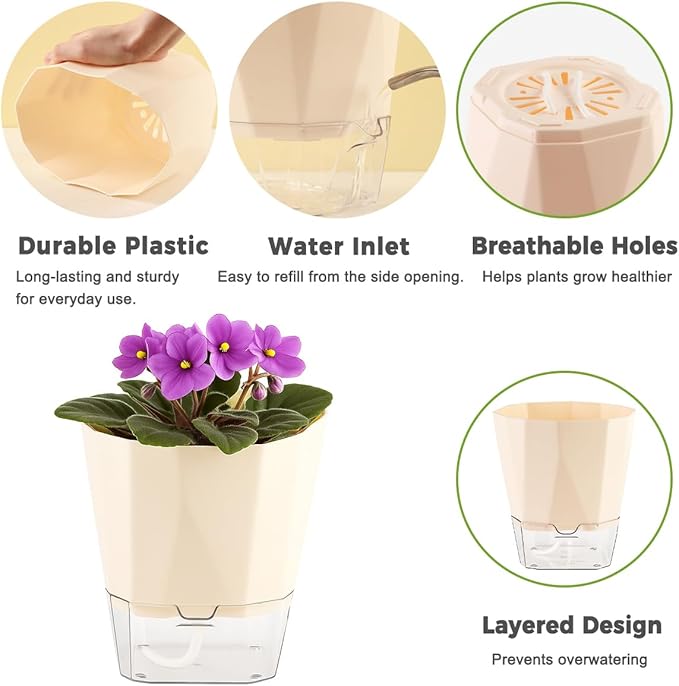 2 Pack Self Watering Pots for Indoor Plants, 8.4" Self Watering Planters Large - Image 3