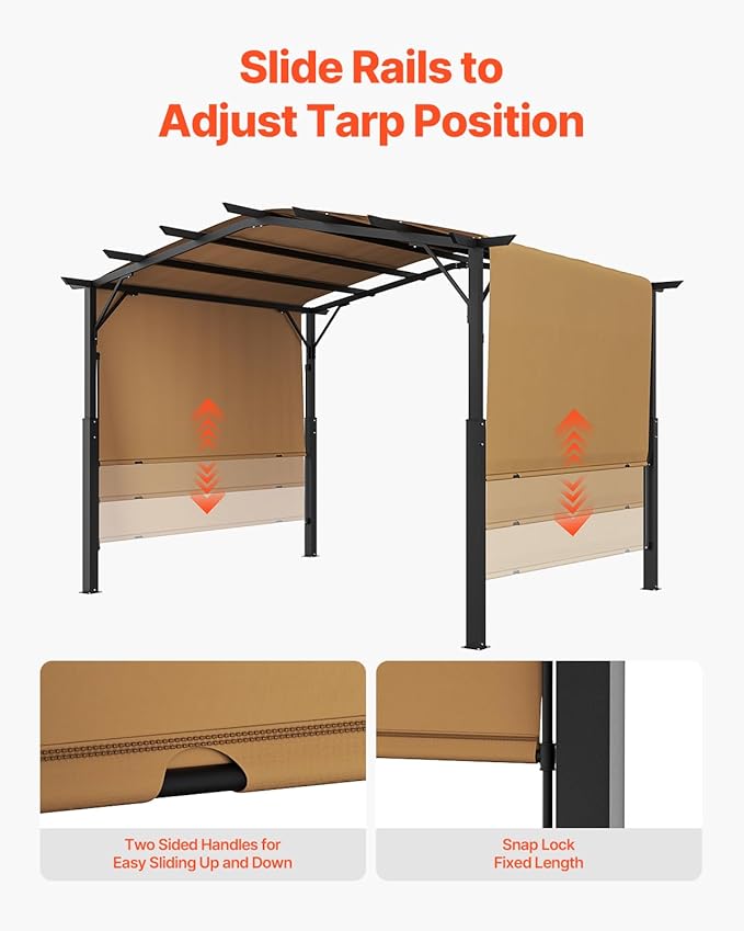 VEVOR 10 x 10 ft Outdoor Pergola, Arched Top Metal Pergola, Retractable Pergola - Image 6