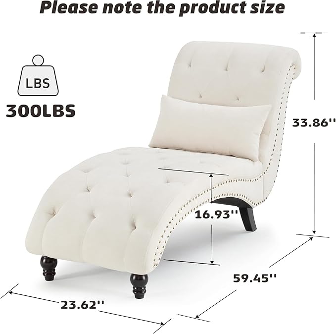 Tufted Soft Chaise Lounge Indoor, Linen Rivets Chaise Lounge Chair - Image 2