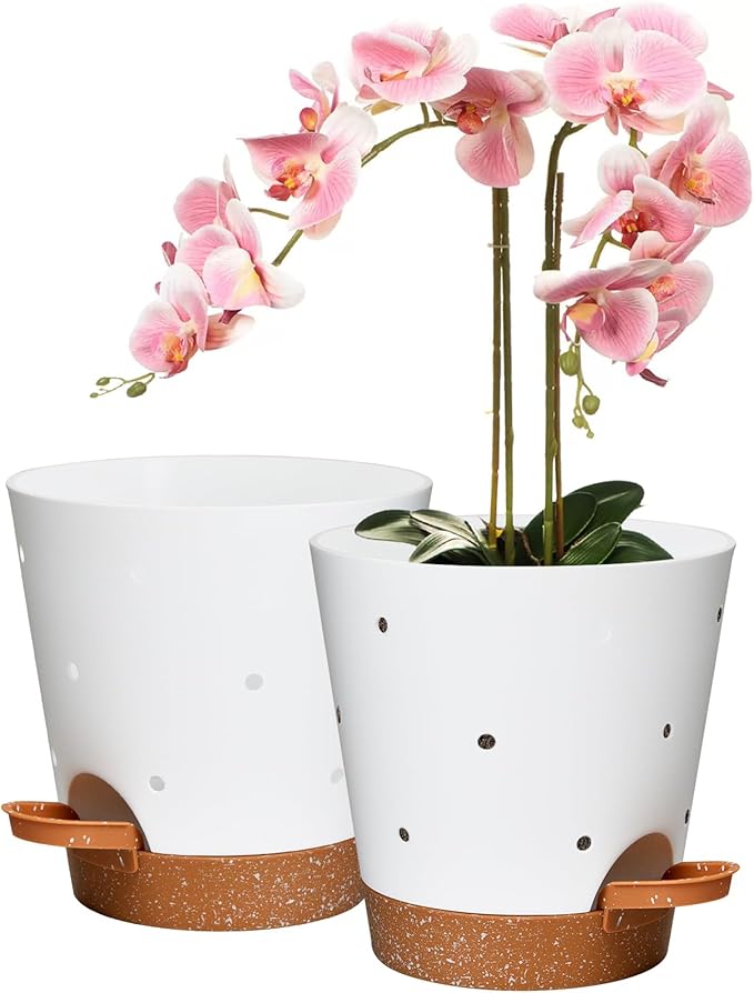 Orchid Pots with Holes, 6 Inch Self Watering Orchid Pot 2 Pack Plastic Plant by Vanslogreen