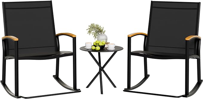 Shintenchi 3 Piece Outdoor Rocking Bistro Set, Textilene Fabric Small Patio by Shintenchi