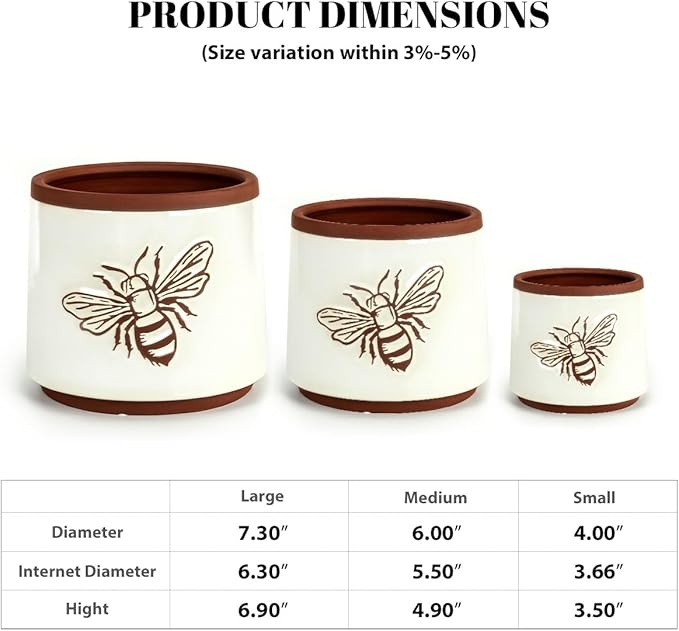 YBX Terracotta Pots Inch with Drainage Holes, Bee Decor, Ceramic Pots - Image 2