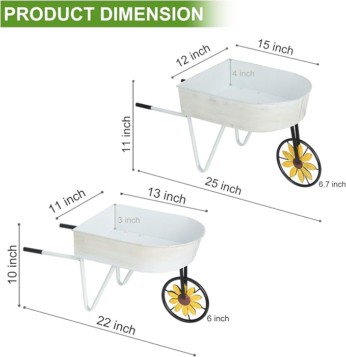 BAYN Metal Wheelbarrow Flower Cart Planter, 2 Packs Plant Stands - Image 3