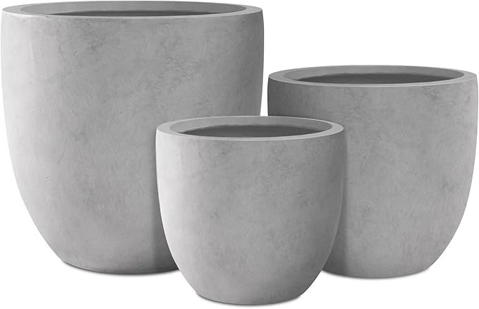 Kante 20", 13.4" Dia Round Concrete Planters, Outdoor Indoor Modern Decorative by Kante