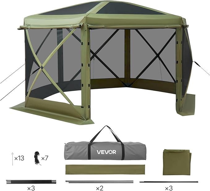 VEVOR Pop up Gazebo Screen Tent, 10 x 10 ft Large 6-Sided Camping Canopy Tent - Image 9