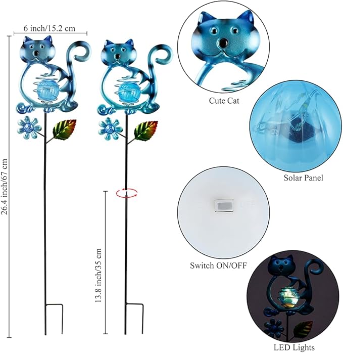 Solar Garden Lights Outdoor Decor, 26.4''H Cat Figurine Lights, Waterproof - Image 3