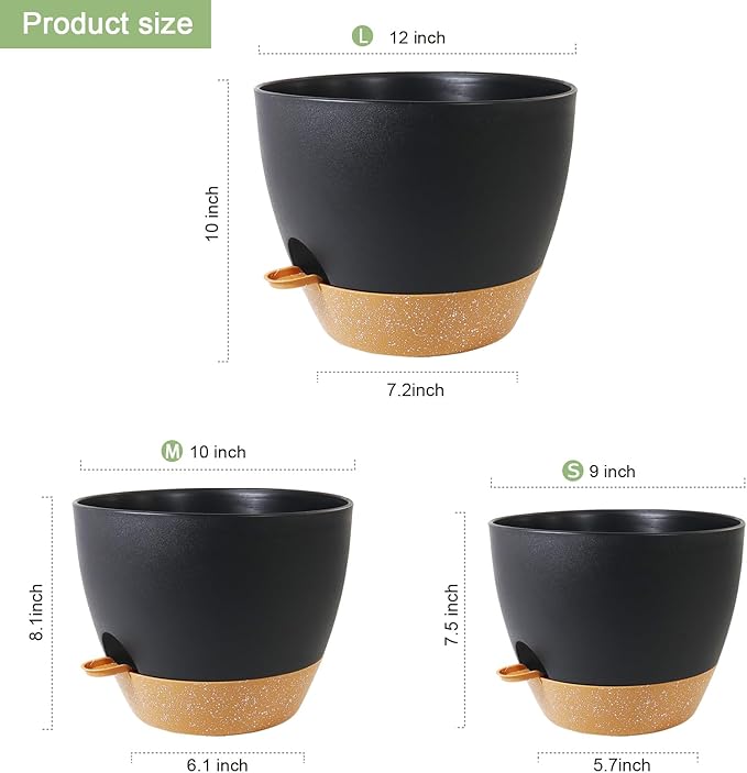 12/10/9 inch Large Self Watering Pots, Plant Pots - Image 2