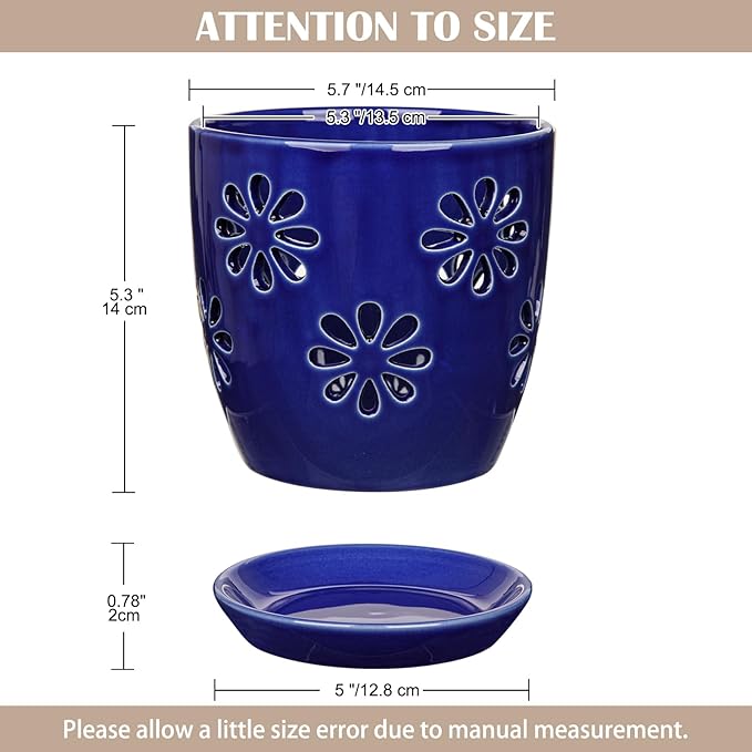Oairse 6 inch Orchid Pots with Holes, Royal Blue Ceramic Orchid Pot - Image 3