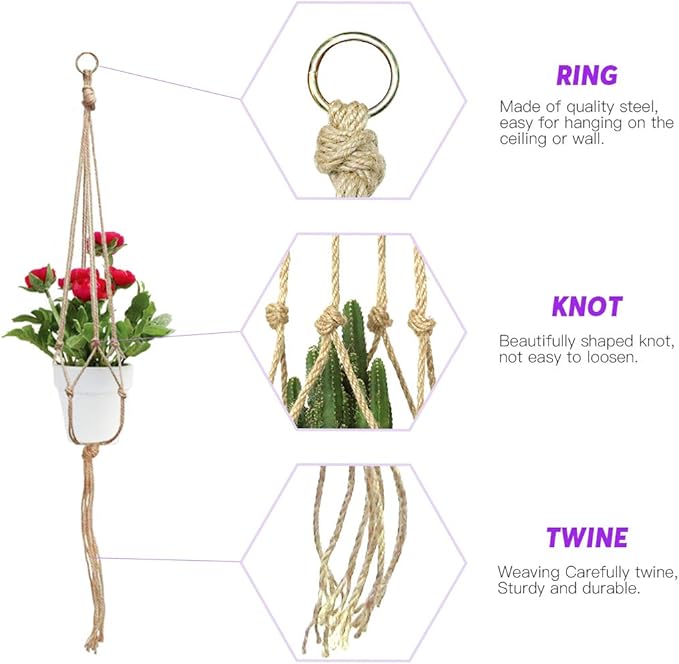 Swpeet 6 Pack 3 Sizes Macrame Hanging Planter Holder Plant Hanger - Image 4