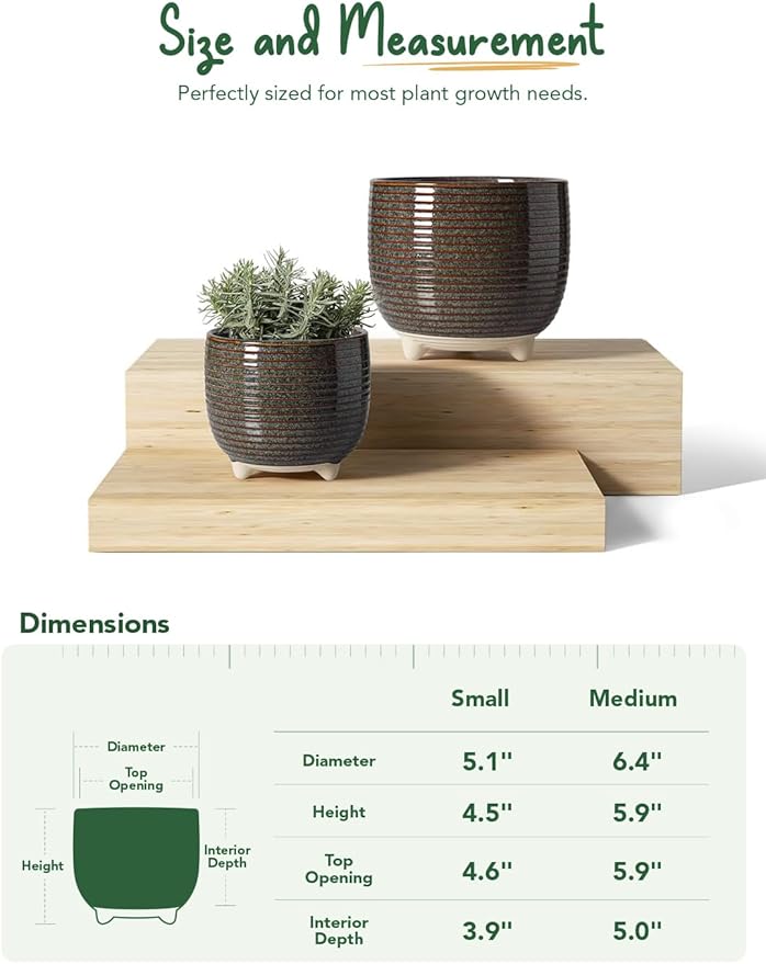 LE TAUCI Ceramic Plant Pots, 5.1 + 6.4 Inch Footed Pots - Image 4
