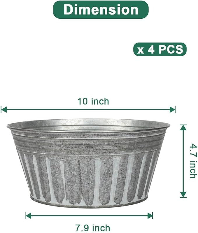 vensovo 10 Inches Silver Metal Rustic Plant Pots - Image 2