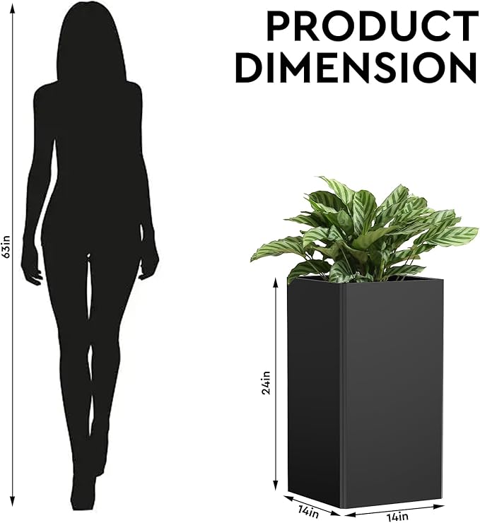 24" Tall Planter for Outdoor Plants, Modern Large Outdoor Galvanized Steel - Image 4