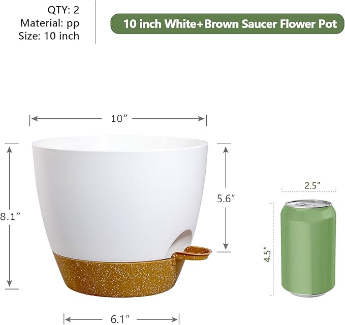 10 inch Self Watering Pots, 2 Pack Plastic Planters - Image 3
