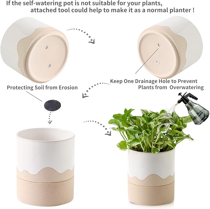 Nihow Self Watering Plant Pot: 6 Inch Ceramic Planter - Image 4