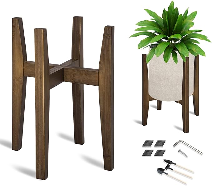OERGKE Adjustable Plant Stand, Bamboo Mid Century Modern Indoor Plants Stands by OERGKE